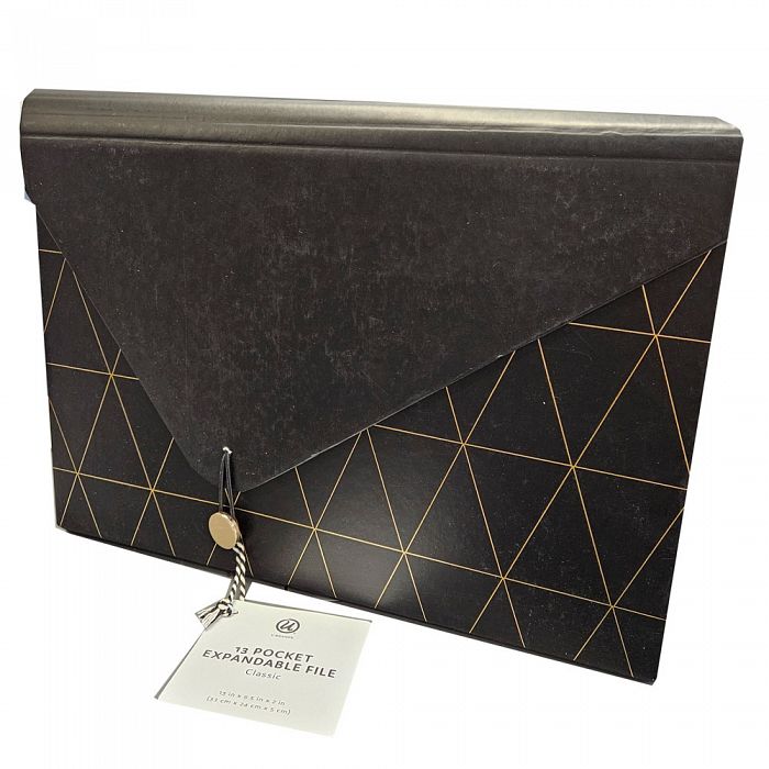U Brands 13Pocket Trendy Black and Gold Geometric Expanding File