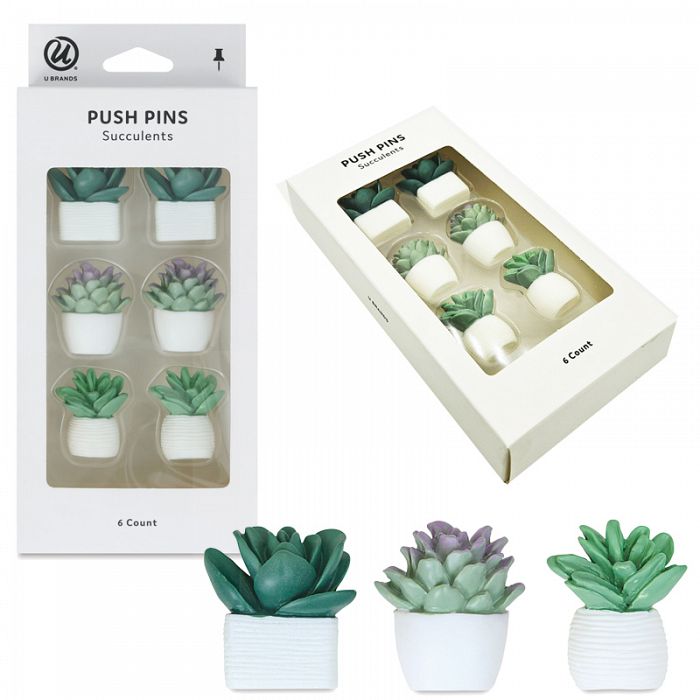 U Brands 6count Decorative Succulent Shaped Push Pins