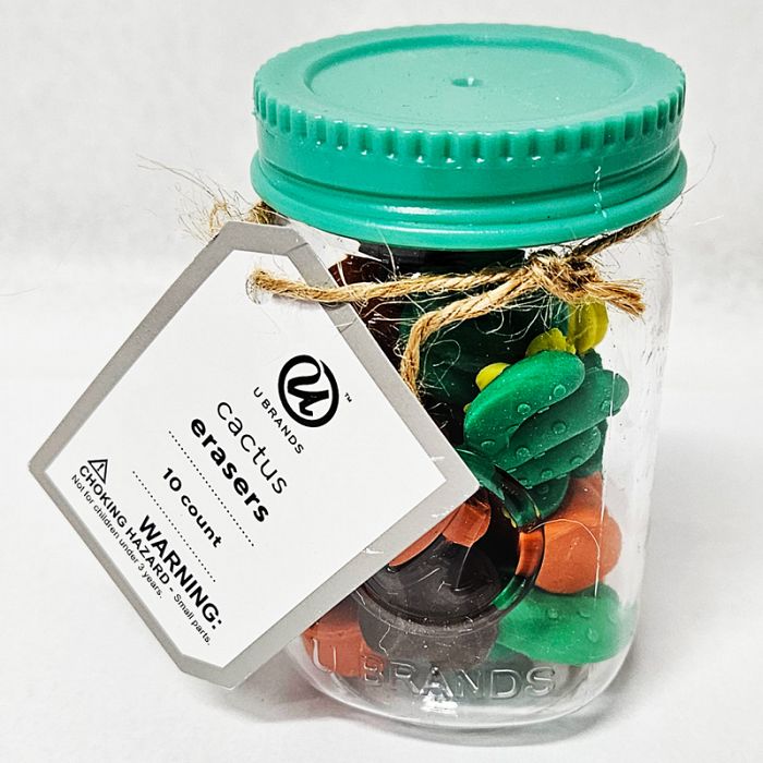 U Brands 10count Cactus Erasers in Plastic Mason Cactus Shaped Jar