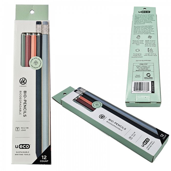 U Brands TWO 12count U Eco Biodegradable Bio Pencils No 2 HB Lead Your order consists of Two 12count eco biodegradable pencils