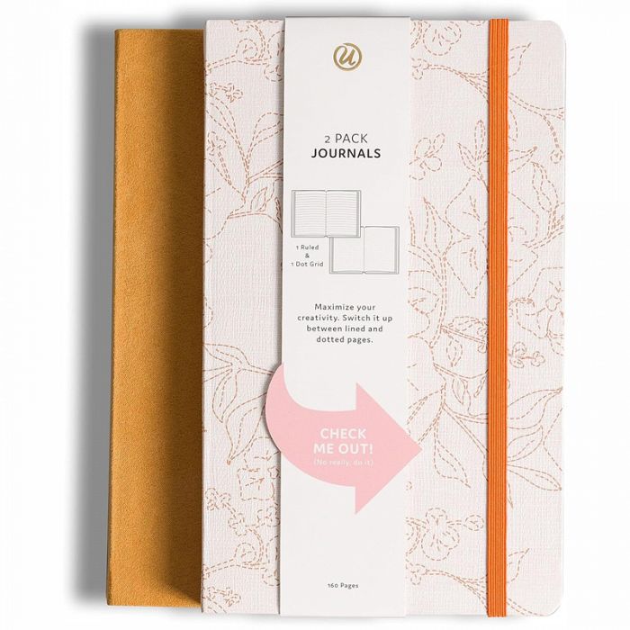 U Brands 2count Fresh Foliage Textured and Mustard Nubuck Journal Set With Elastic Closure