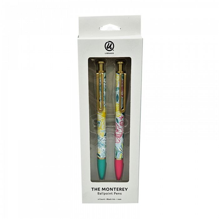 U Brands TWO 2count Monterey Painterly Palms Retractable Ballpoint Pen Black Ink. Your order consists of Two 2count units