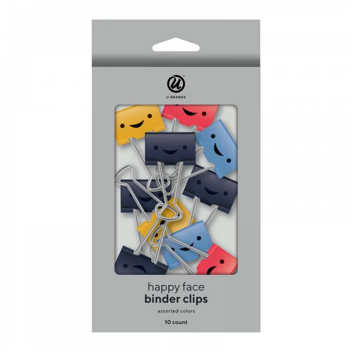 U Brands 10count Retro Happy Face Medium Size Binder Clips