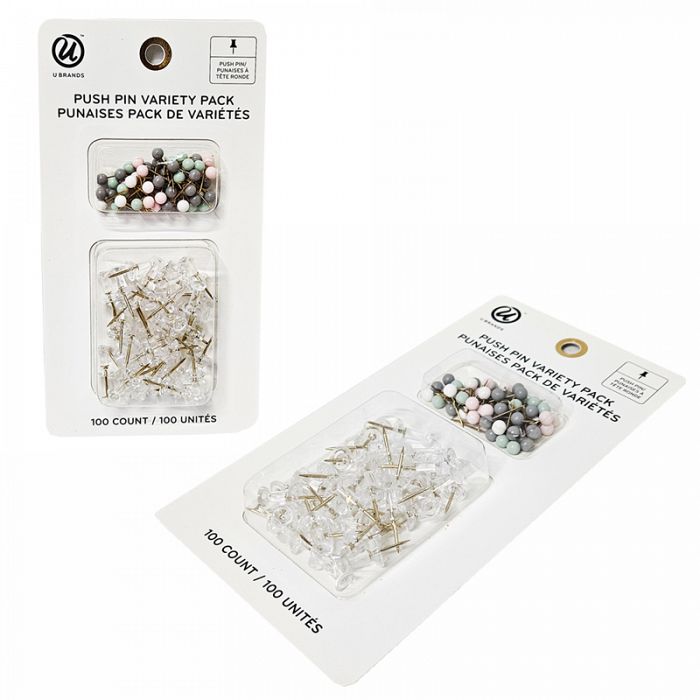 U Brands 100count Fashion Pastel Push Pins Variety Pack