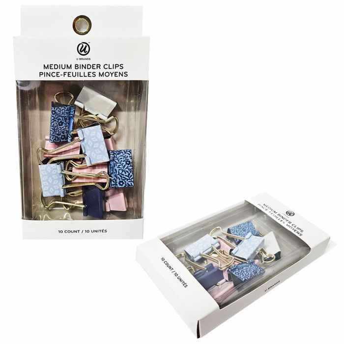 U Brands 10count Fashion Binder Clips Medium Size Clips Delicate Details