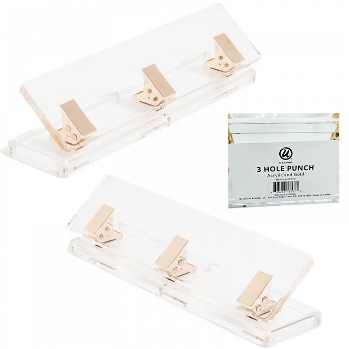U Brands Acrylic and Gold 3-Hole Punch Clear Body
