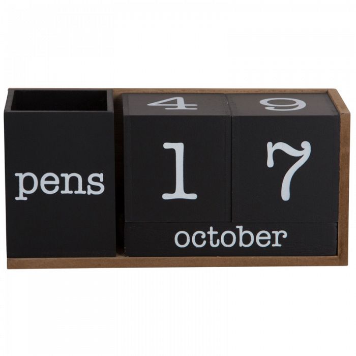 Wooden Perpetual Calendar Black Rustic Distressed Finish