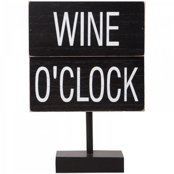 Wine O'Clock Wood Sign Black Rustic Distressed Finish