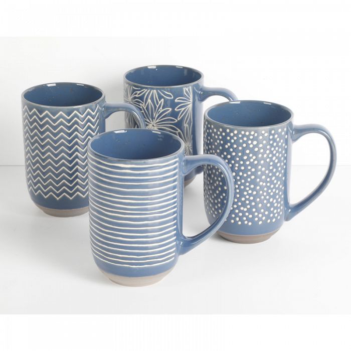 4Piece Set 19oz Deep Blue Ceramic Mug Set Madrina by Laurie Gates