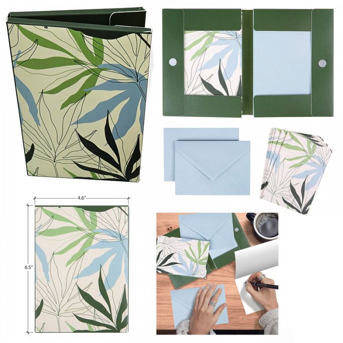 Set of 3 10count Green Leaves Boxed Note Cards and All Occasion Greeting Card