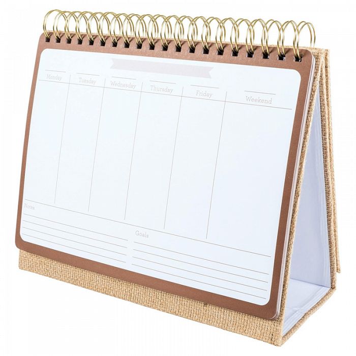 Woven Burlap Texture Undated Weekly Easel Standup Desk Calendar