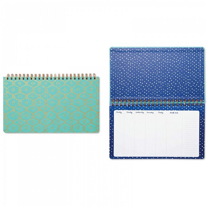 CR Gibson FLOURISH  Weekly Planner  Perpetual Calendar in green and gold faux leather 12 '' wide x 7 '' high
