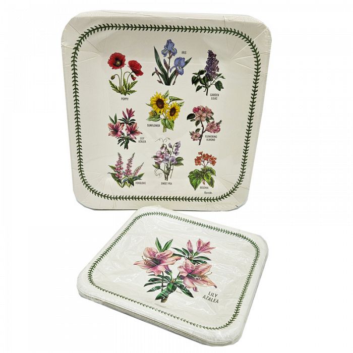 16Piece Set of Spode Garden Florals Disposable Paper Dinner Plates 8count and Lunch Plates 8count