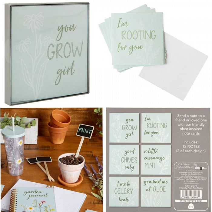 Set of 3 12count Garden and Plant Pun Notecards Set