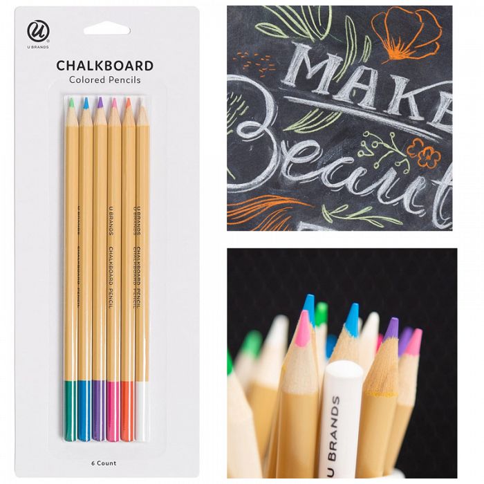 U Brands TWO 6count Chalkboard Colored Fine Point Pencils. Your order consists of Two 6count chalkboard colored pencils