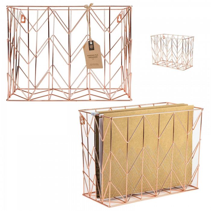 U Brands Wire Metal Copper Rose Gold Hanging File Desk Organizer
