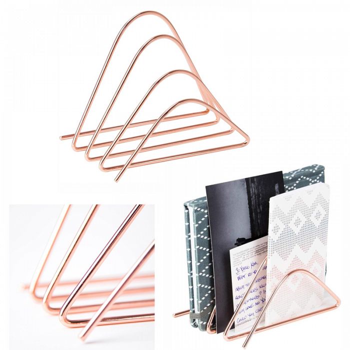 U Brands Desktop Letter Sorter Wire Metal Copper with Rose Gold Finish