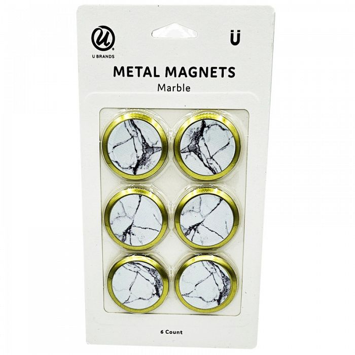 U Brands 6count Round Dipped Metal Magnets Marble Design