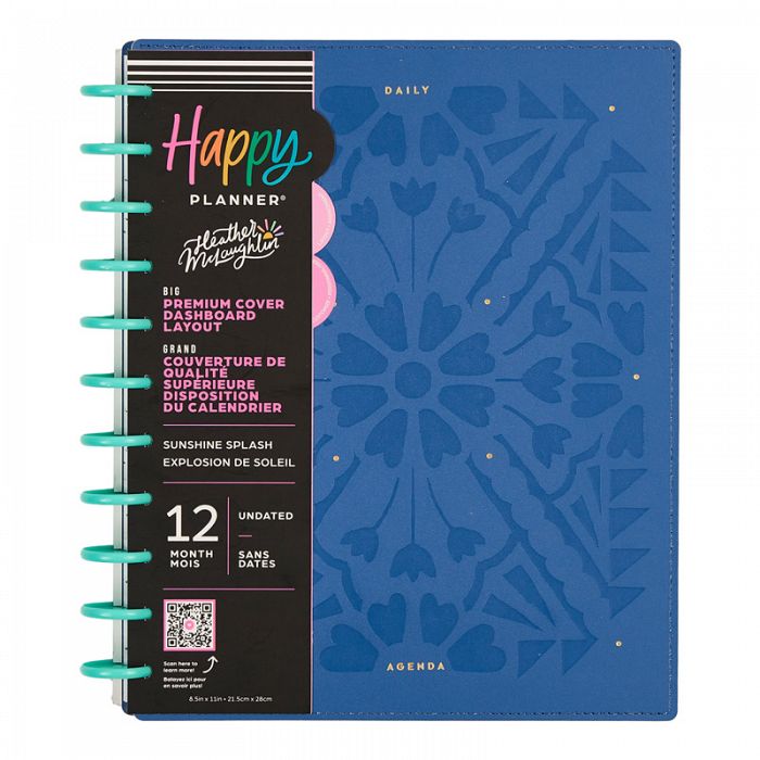 The Happy Planner Sunshine Splash BIG Deluxe Vegan Leather Cover Undated Planner Dashboard Layout