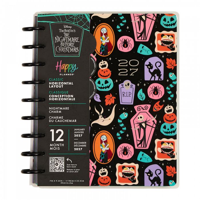 The Happy Planner THP Licensed Disney Nightmare Charm Pattern Classic 12 Month Disc Bound Dated Planner January 2027 - December 2027