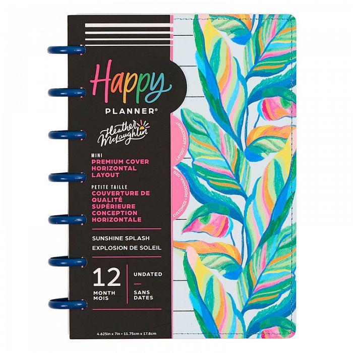 The Happy Planner Sunshine Splash Deluxe Vegan Leather Cover MINI Undated Planner Mini Horizontal Layout