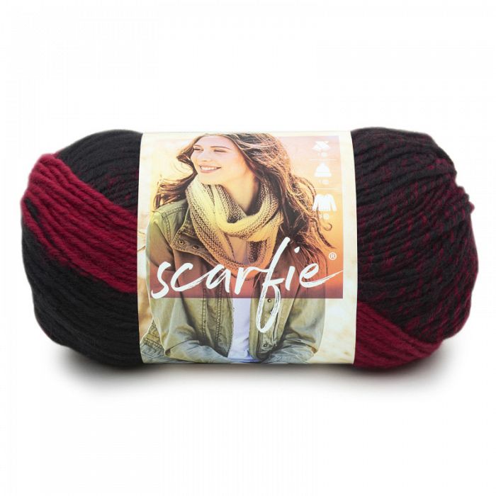 Lion Brand Yarn Scarfie Cranberry Black