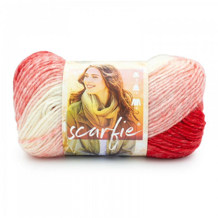 Lion Brand Yarn Scarfie Red Cream