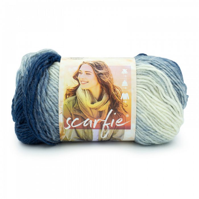 Lion Brand Yarn Scarfie Blue Cream