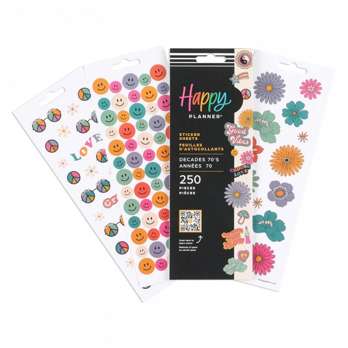 The Happy Planner Decades 70s 8 Sticker Sheets BUY ME FOR 50% OFF with your cart order of $30+ before taxes. Use discount code HAPPYSTICKER25