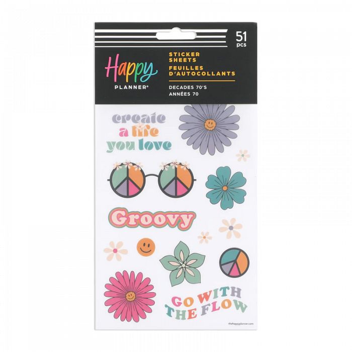 The Happy Planner Decades 70s 5 Sticker Sheets BUY ME FOR 50% OFF with your cart order of $30+ before taxes. Use discount code HAPPYSTICKER25